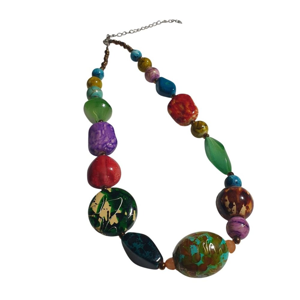 Multicolor Chunky Bead Adjustable Necklace 18 Inches Statement Jewelry Chain Lob